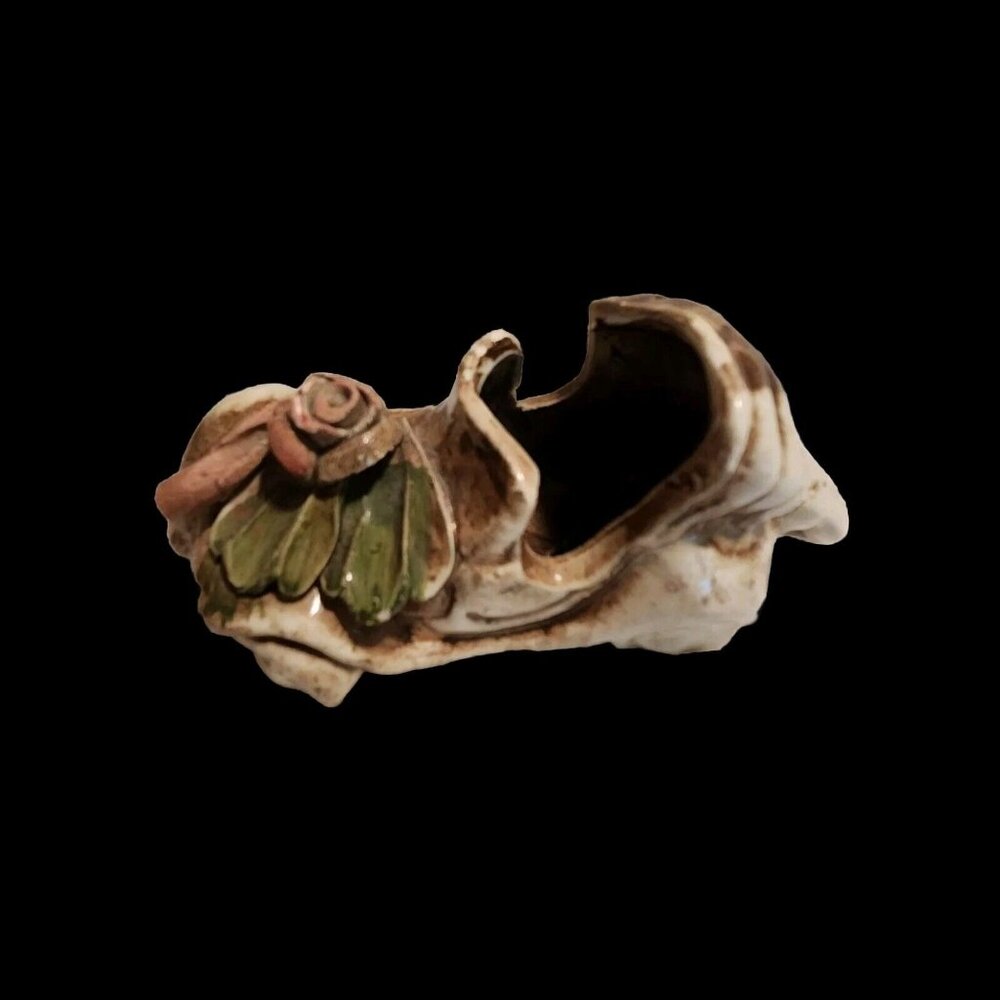 Vintage Nuova Capodimonte Rose Bud Flower Car Porcelain Ceramic Figurine Italy